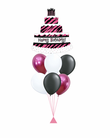 Pink Happy Birthday Tiger Stripe Balloon Bouquet