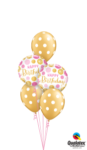 Pink & Gold Dots Happy Birthday Balloon Bouquet