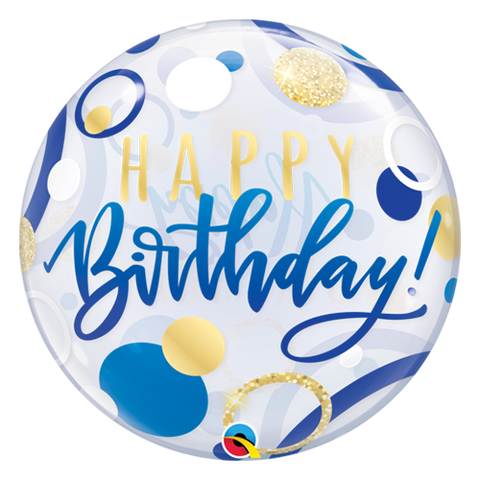 Happy Birthday Blue & Gold Bubble Balloon