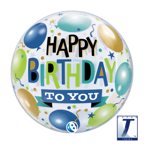 Happy Birthday to You Blue & Green Bubble Balloon