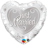Just Married Silver Heart Foil Balloon