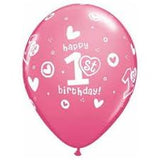 5 x 1st Birthday Pink Latex Balloons (2 - 3 Days float time)