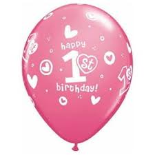 5 x 1st Birthday Pink Latex Balloons (2 - 3 Days float time)
