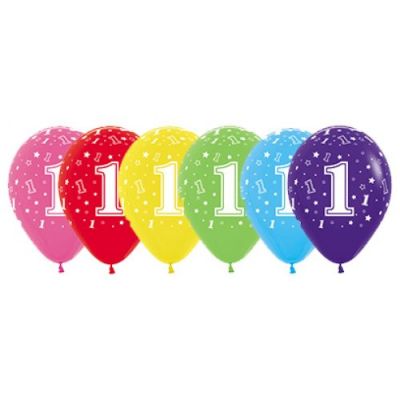 5 x 1st Birthday Multi Coloured Latex Balloons (2 - 3 Days float time)