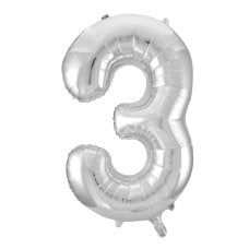 Number 3 Silver Megaloon Number Balloon (86cm)