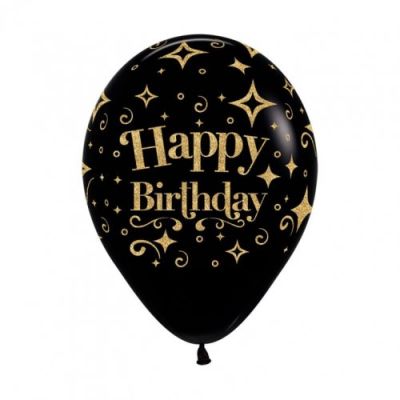 3 x Metallic Happy Birthday Glitter Latex Balloons (2 - 3 Days float time)