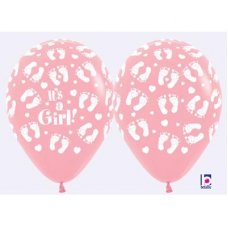 3 x Its a Girl Footprints Latex Balloons (2 - 3 Days float time)