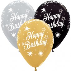 3 x Metallic Happy Birthday Gold Silver Black Latex Balloons (2 - 3 Days float time)