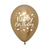 5 x Chrome Gold Happy Birthday Latex Balloons (2 - 3 Days float time)