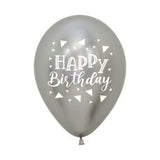 5 x Chrome Silver Happy Birthday Latex Balloons (2 - 3 Days float time)
