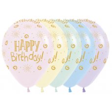 3 x Pastel Happy Birthday Sparkles Latex Balloons (2 - 3 Days float time)