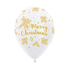 3 x White & Gold Christmas Latex Balloons