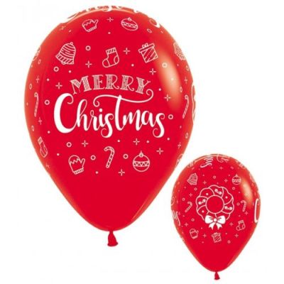 5 x Red Christmas Themed Latex Balloons