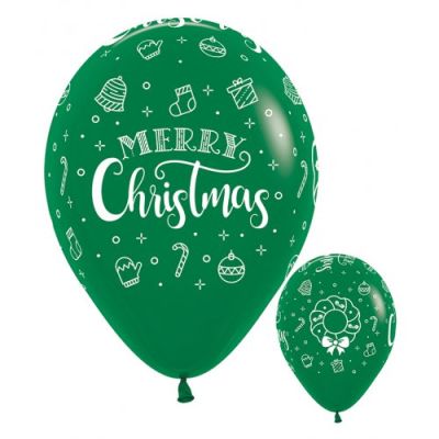 3 x Green Christmas Themed Latex Balloons