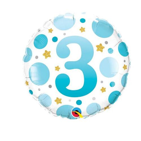 3rd Birthday Blue & Gold Dots Balloon