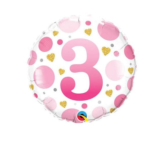 3rd Birthday Pink & Gold Dots Balloon