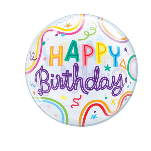 Happy Birthday Swiggle Lines & Stars Bubble Balloon