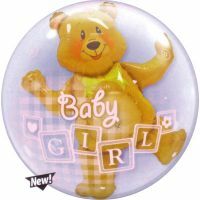 Baby Girl Bear Blocks Double Bubble Balloon