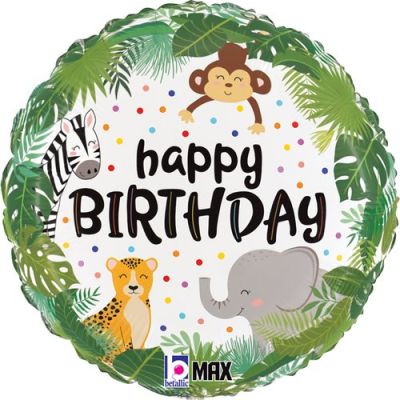 Jungle Animals Happy Birthday Foil Balloon (45cm)