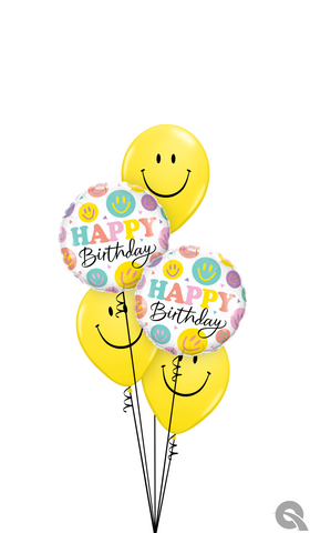 Happy Birthday Colourful Smileys Balloon Bouquet