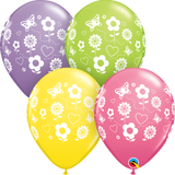 3 x Butterfly & Flowers Latex Balloons (2 - 3 days float time)
