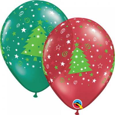 5 x Christmas Trees & Stars & Swirls Latex Balloons