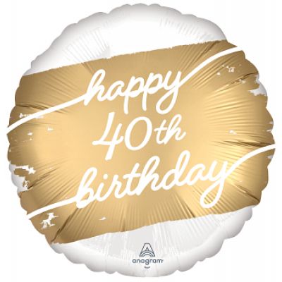 Happy 40th Birthday White & Gold Foil Balloon