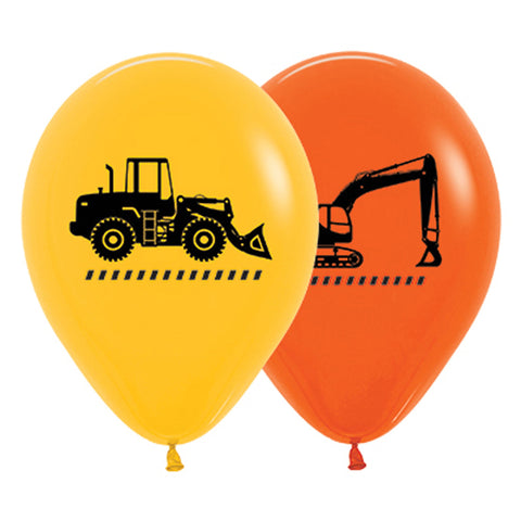 3 x Construction Themed Latex Balloons (2 - 3 Days float time)