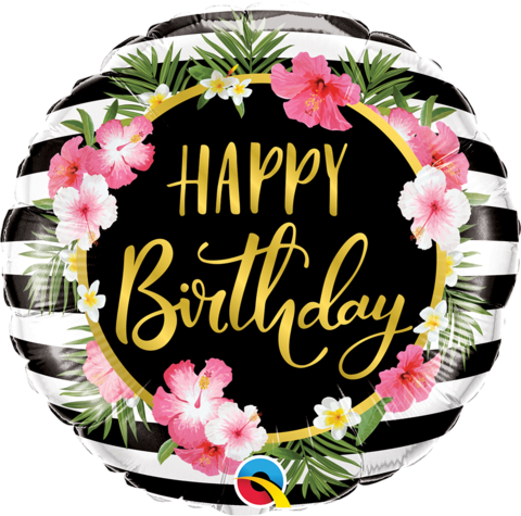 Happy Birthday Hibiscus Flowers Foil Balloon