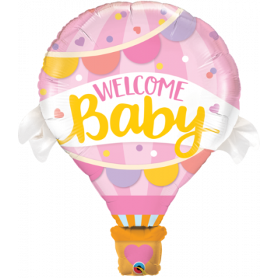 Welcome Baby Pink Hot Air Balloon Shape