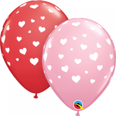 5 x Red & Pink Heart Latex Balloons (2- 3 days float time)