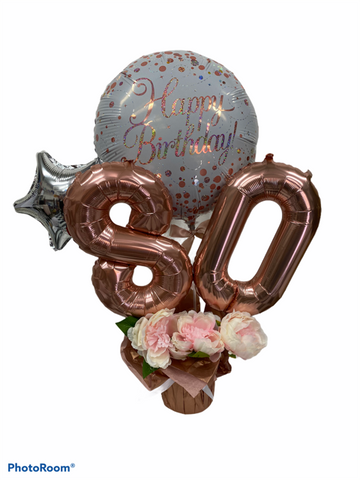 Rose Gold Age Birthday Balloon Table Posie