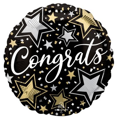 Congrats Silver & Gold Stars 46cm Foil Balloon