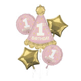Pink & Gold 1st Birthday Party Hat Balloon Bouquet
