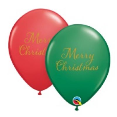 5 x Red Merry Christmas Script Latex Balloons