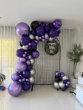 Black Curved Backdrop & Balloon Garland & Personalised Acrylic disc