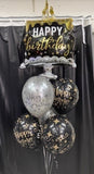 Black & Gold Happy Birthday Cake Helium Balloon Bouquet
