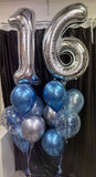 Double Number Blue & Silver Confetti Balloon Bouquets
