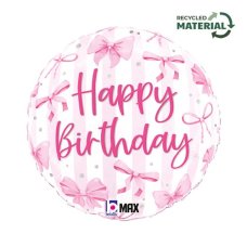 Happy Birthday Pink Bows 45cm Foil Balloon - Brisbane Balloons