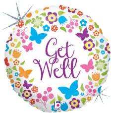 Get Well Butterflies & Flowers 45cm Foil Balloon