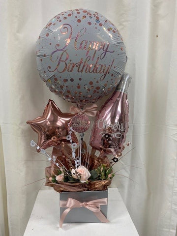 Rose Gold Happy Birthday Champagne Balloon Gift Box