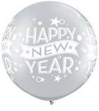 Silver Happy New Year Script (90cm) Latex Balloon