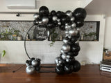 Black Round 2m Backdrop & Balloon Garland & Personalised Acrylic disc