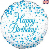 Happy Birthday Fizz Blue & Silver Foil Balloon