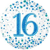 16 Fizz Blue & Silver Foil Balloon - Number Balloon