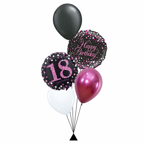 Pink & Black 18th or 21st Happy Birthday Balloon Bouquet