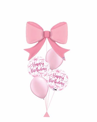 Pretty Pink Bow Happy Birthday Balloon Bouquet - Brisbane Balloons
