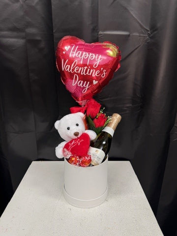 Happy Valentine's Day Champagne Bear Balloon Round Box