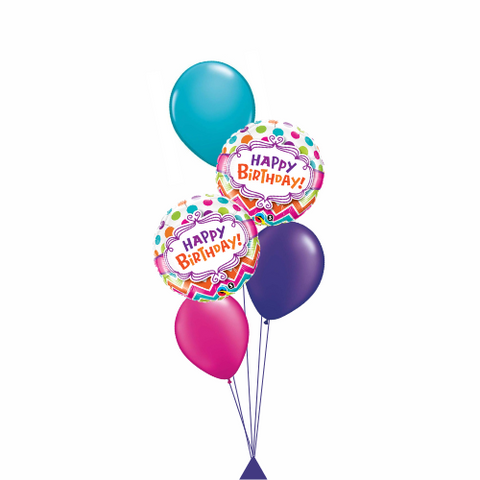 Happy Birthday Colourful Chevron Stripes Balloon Bouquet