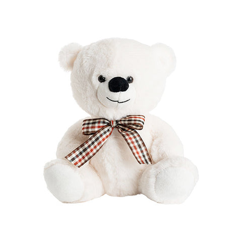 Small (15cm) White Teddy with Check Ribbon